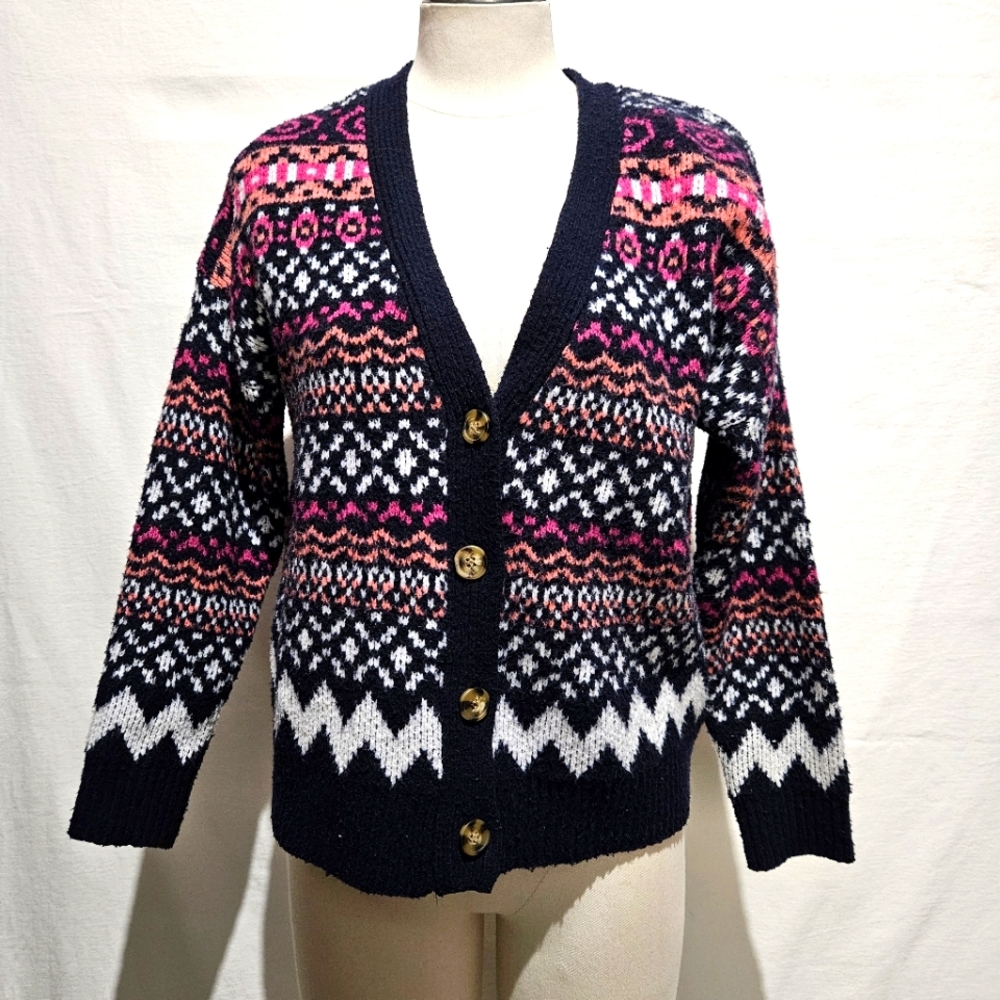 Cupcakes & Cashmere Black and Pink Patterned Sweater Sz S